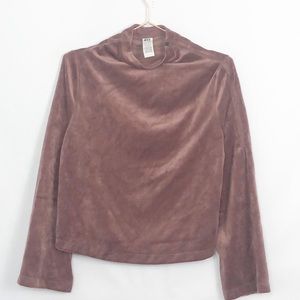 Joy Lab Mauve Velvet Zip Neck Bell Sleeve Top XS RM-B